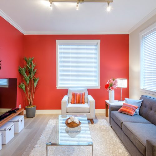 red and white suburban living room