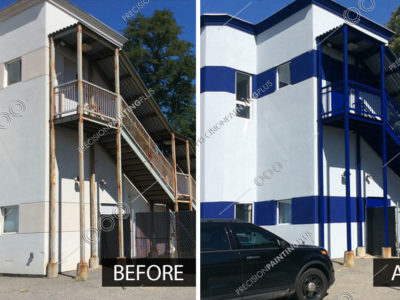 Precision Painting Plus commercial building exterior painting before and after