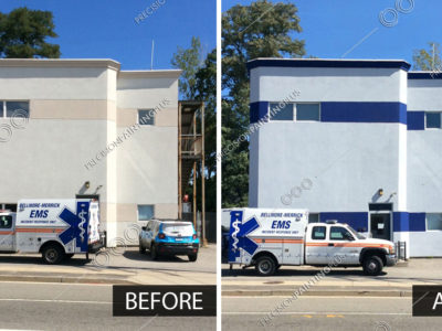 Precision Painting Plus commercial building exterior painting before and after