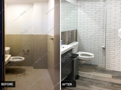 Precision Painting Plus commercial interior bathroom painting before and after