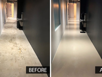 Precision Painting Plus commercial office interior hallway flooring before and after