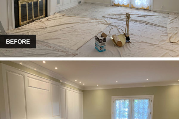 Precision Painting Plus residential house interior living room painting before and after