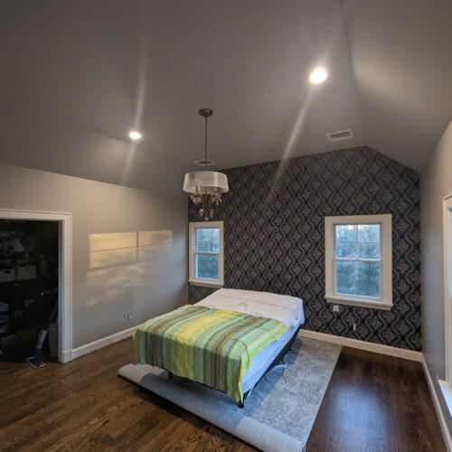 Precision Painting Plus residential interior bedroom wallpaper installation