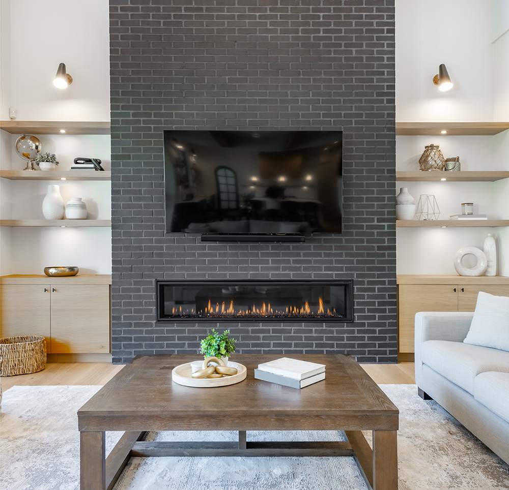 residential house interior brick fireplace painting