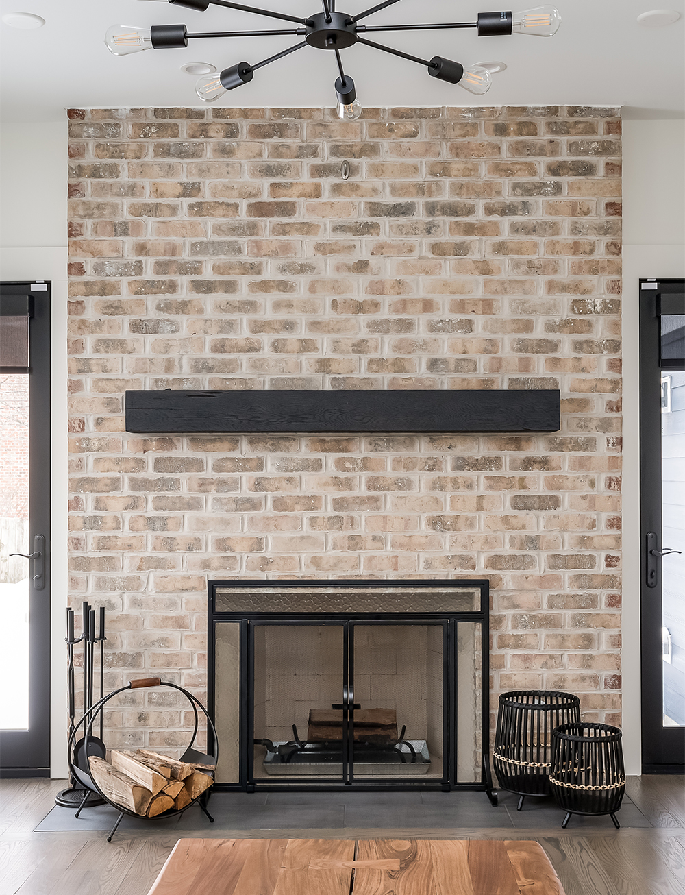 residential house interior brick fireplace painting whitewash brick
