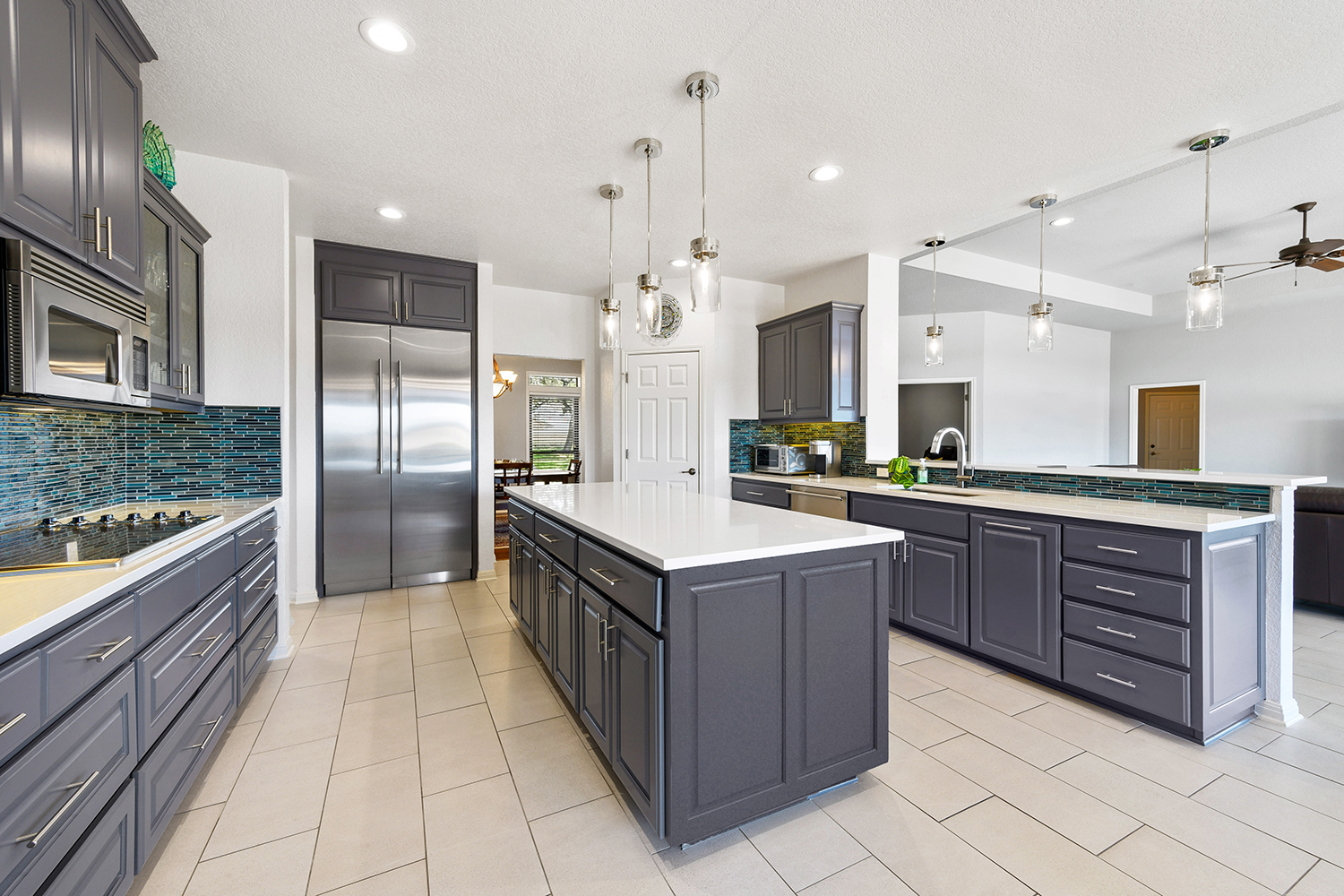 residential kitchen painted white walls painted dark gray cabinets interior painting