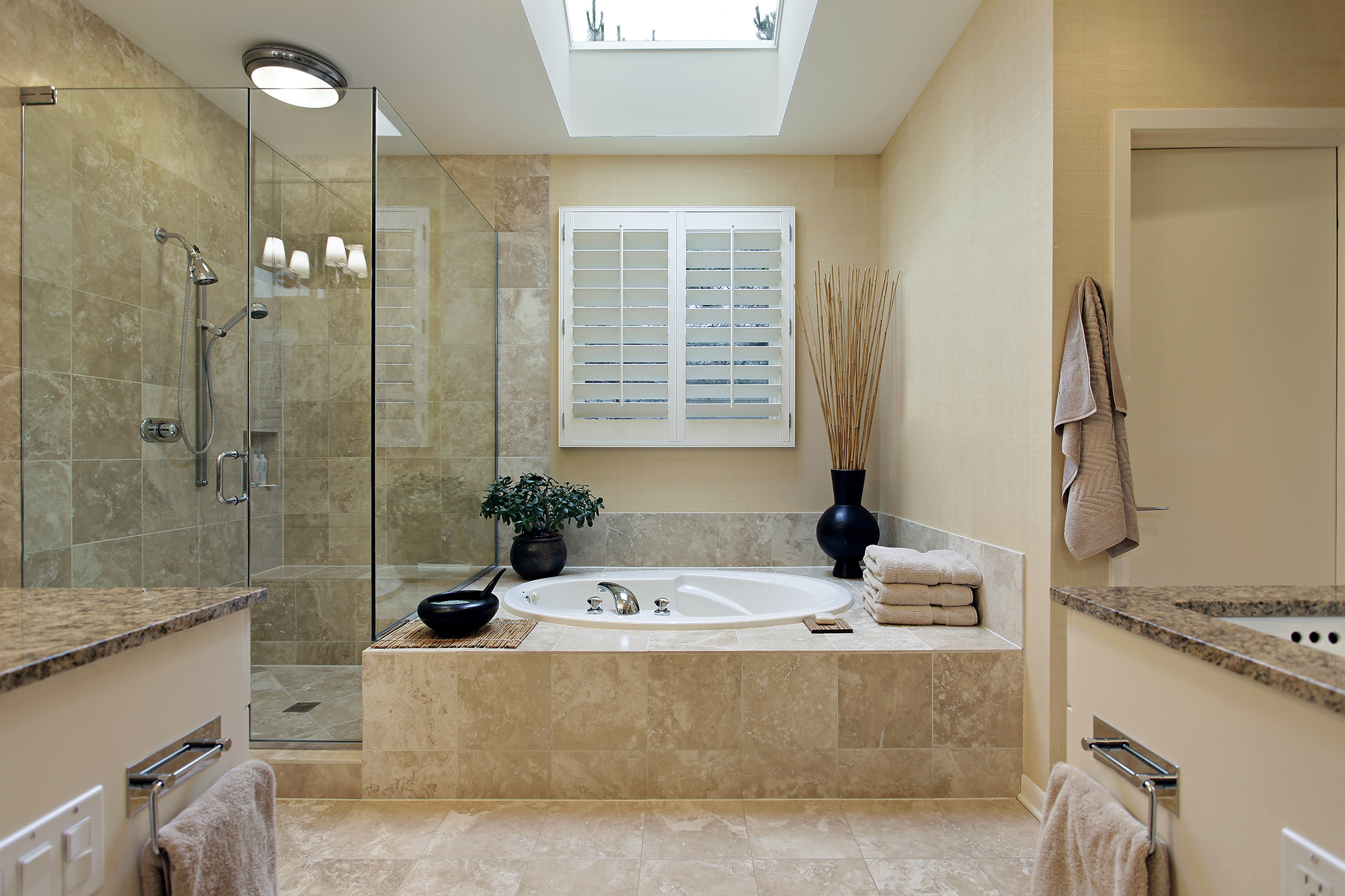 Bathroom with painted walls and stone