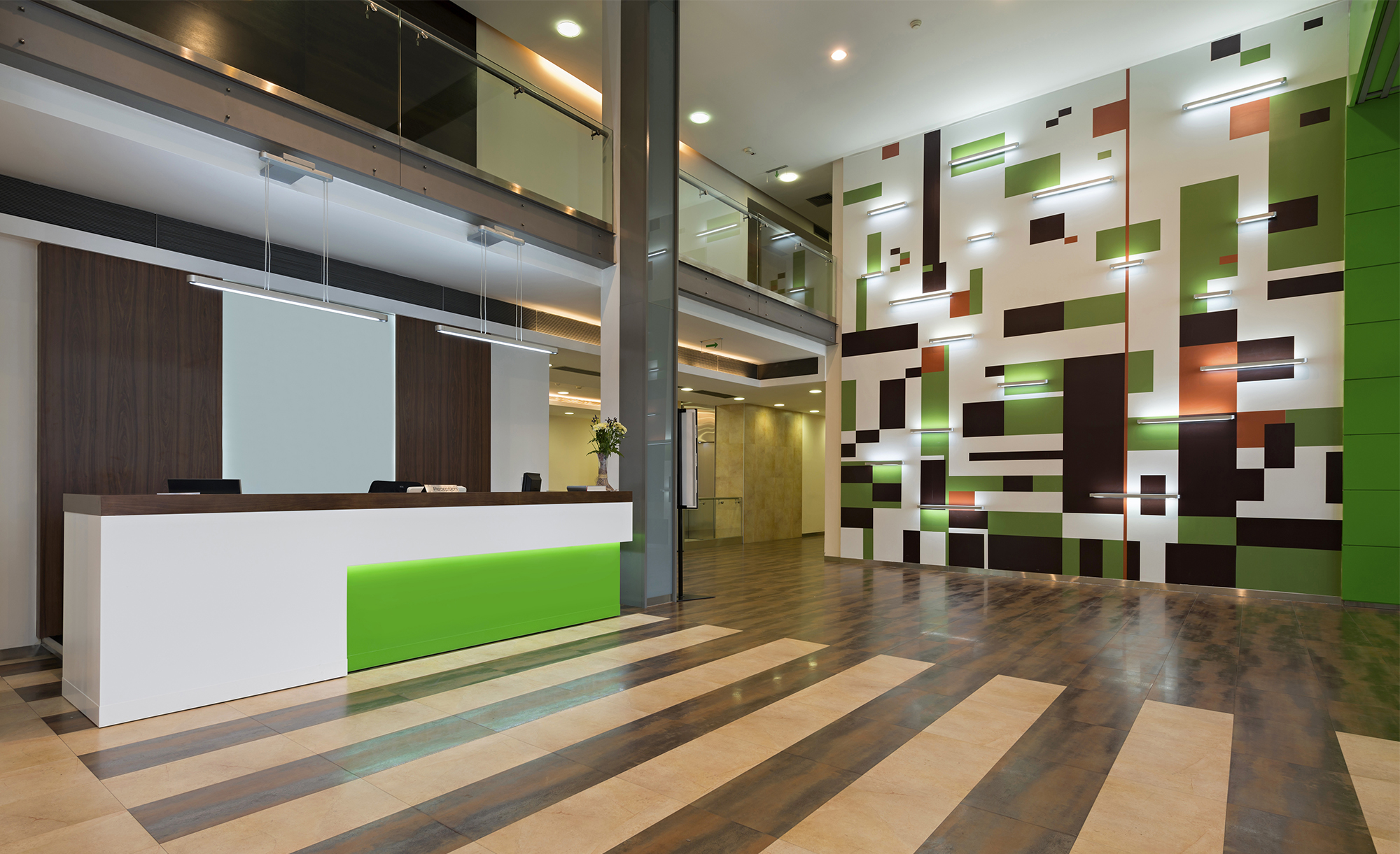 Company lobby with custom painted walls
