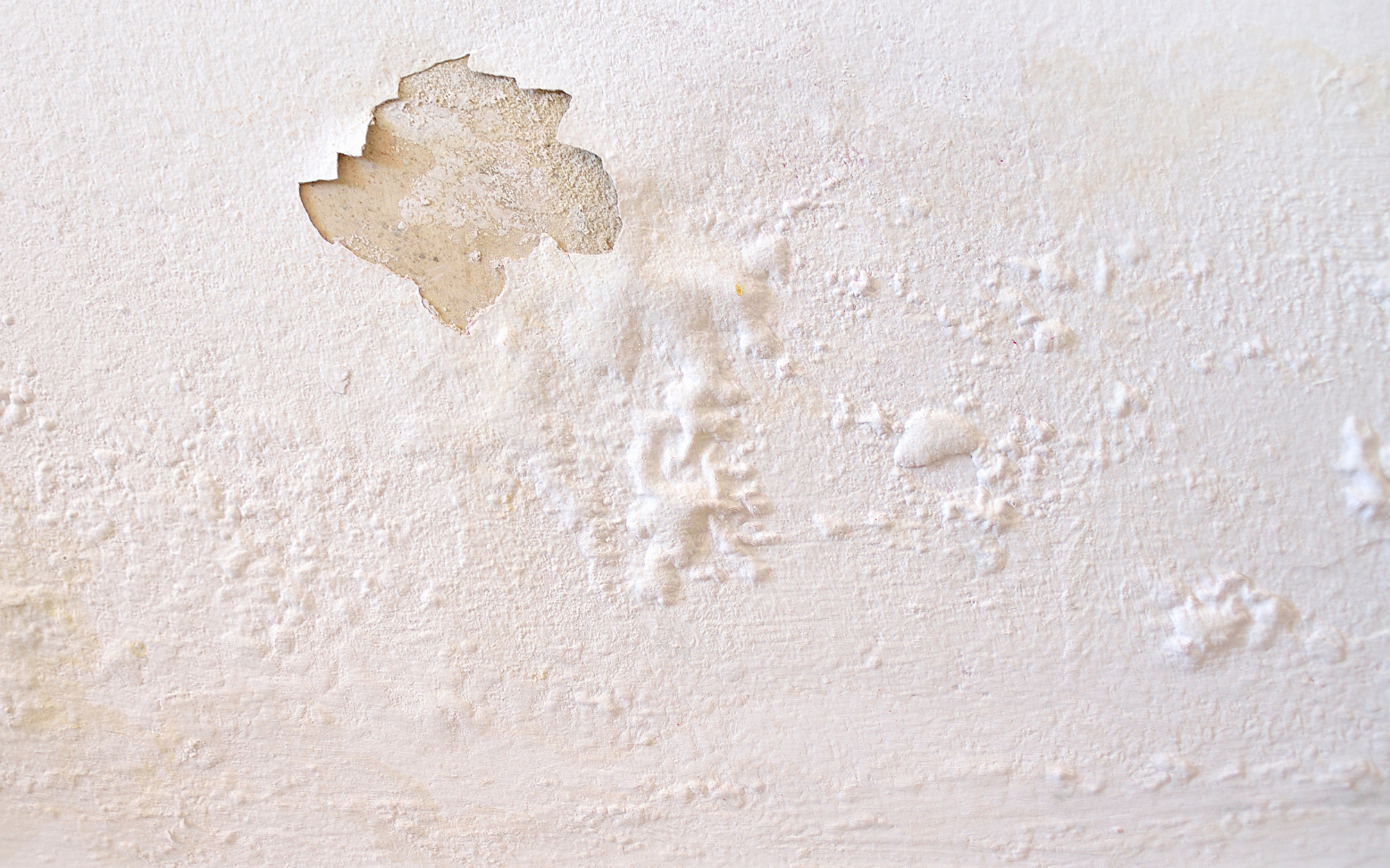 Ceiling panels are damaged due to moisture in the room from rainwater leakage.