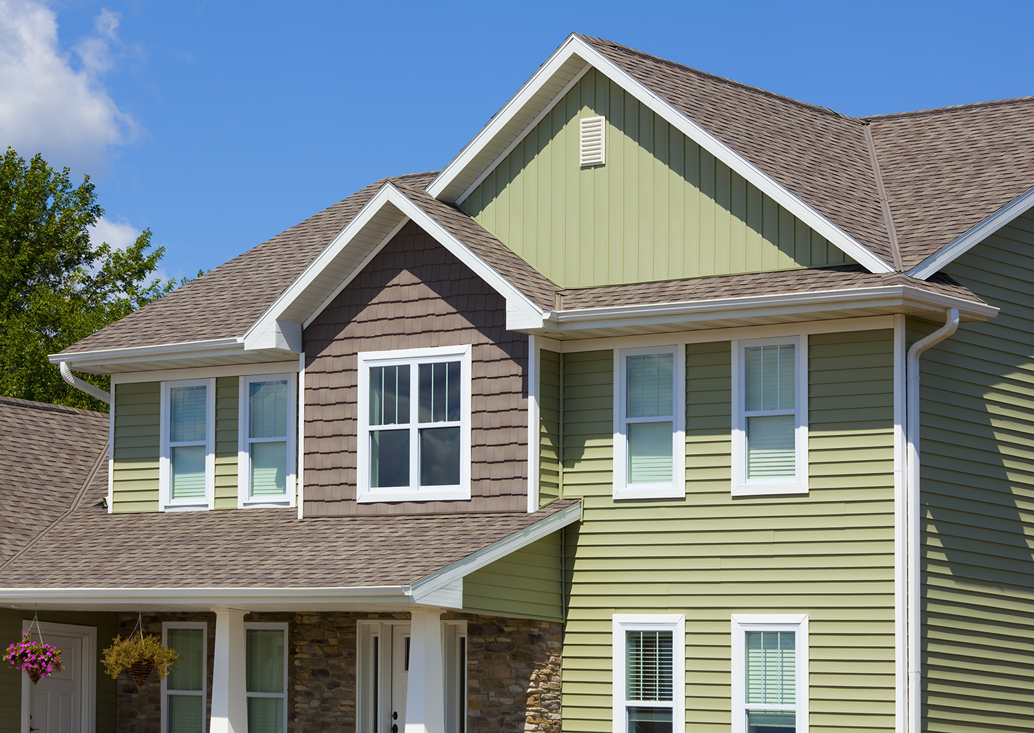 Close up of green painted house exterior
