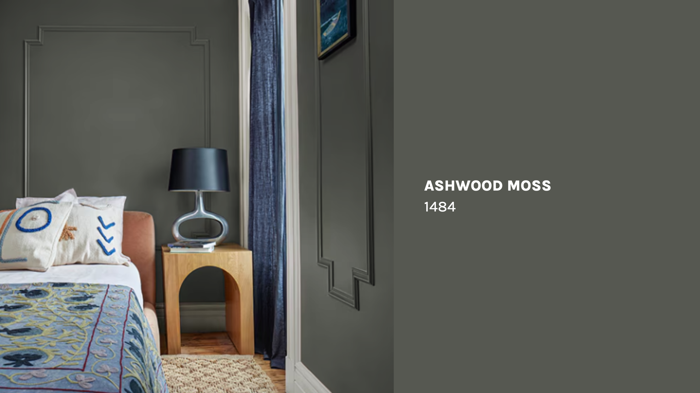 Bedroom painted in Ashwood Moss by Benjamin Moore