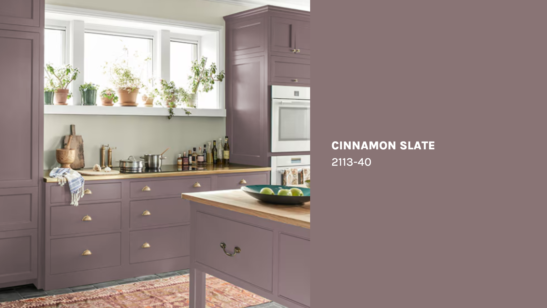 Kitchen painted in Benjamin Moore’s color of the year Cinnamon Slate