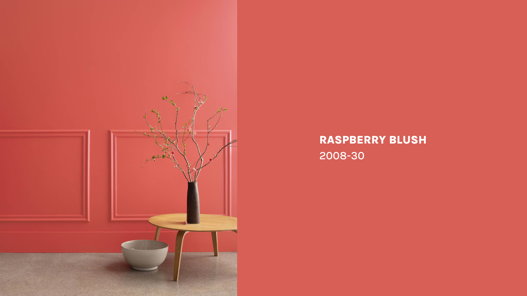 Wall and side table with Benjamin Moore’s Raspberry Blush paint color